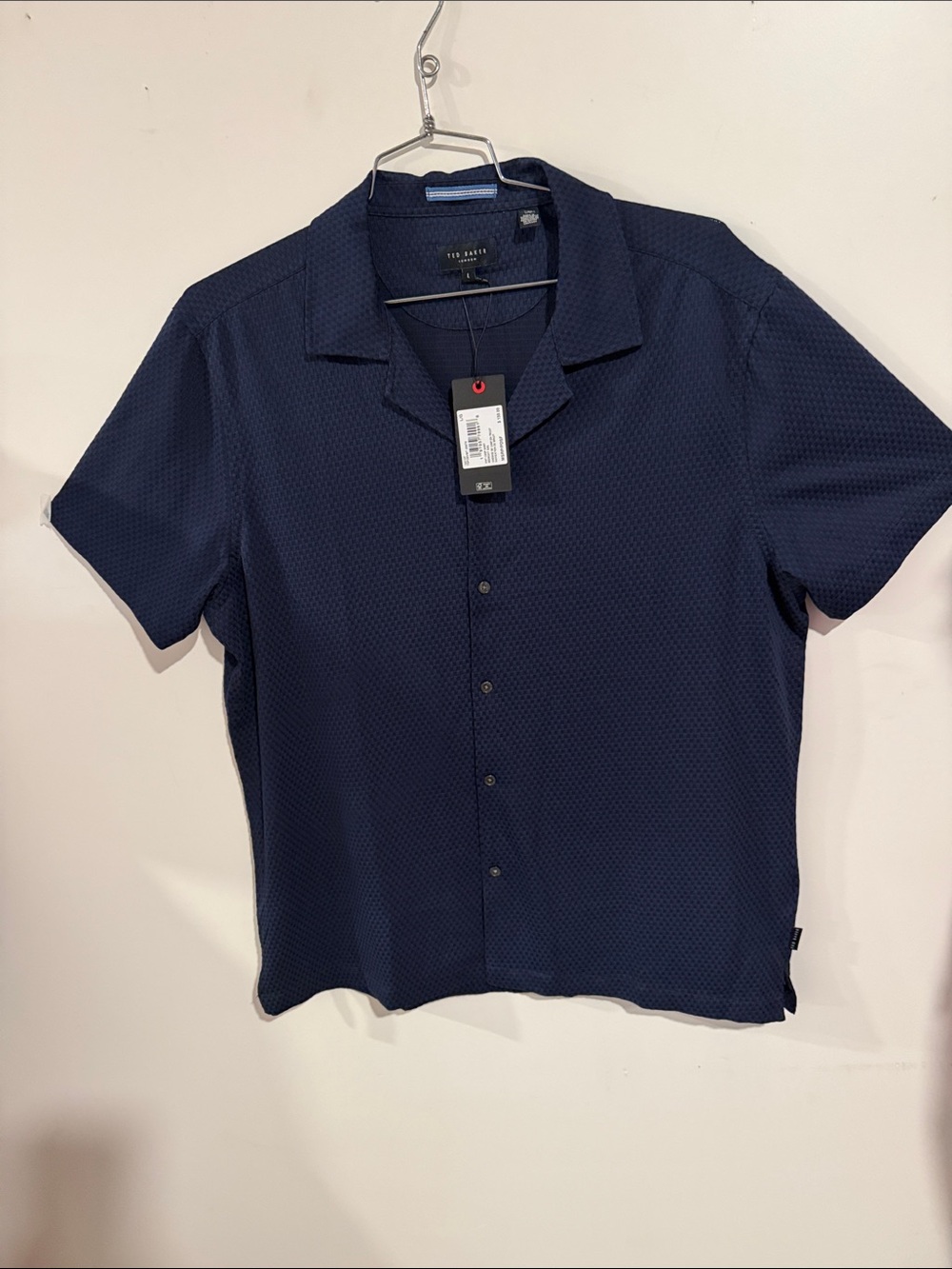 Ted Baker Navy Short Sleeve Textured Button-Down Shirt